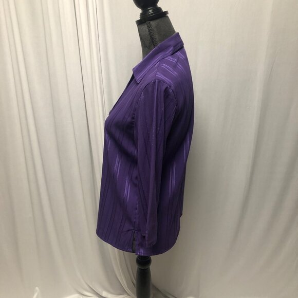 Joanna Blouse Womens Size Small Purple Silver Metallic Button Up Shirt - Picture 3 of 7